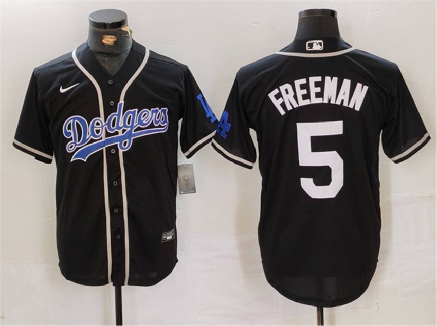 Men's Black Los Angeles Dodgers #5 Freddie Freeman Cool Base With Patch Stitched Baseball Jersey